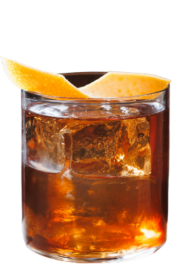Texas Crown Club Mash'd manhattan'd whisky cocktail with an orange slice garnish